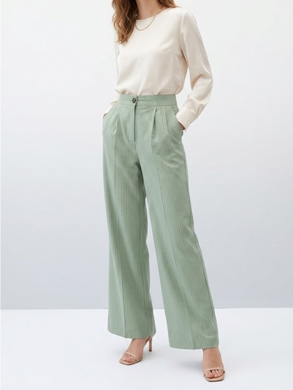Green Highrise Pleated Wide-Leg Pants Size Small